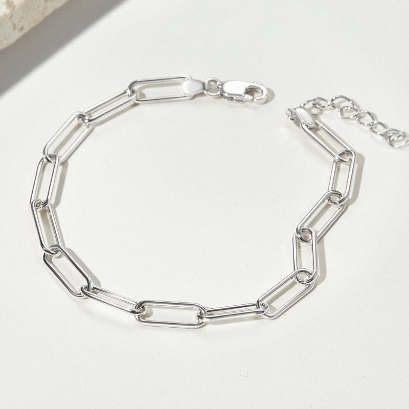 Lắc Tay Bạc Nữ CARA LUNA Dây Xích Chữ Nhật Trơn Paperclip - VCB04