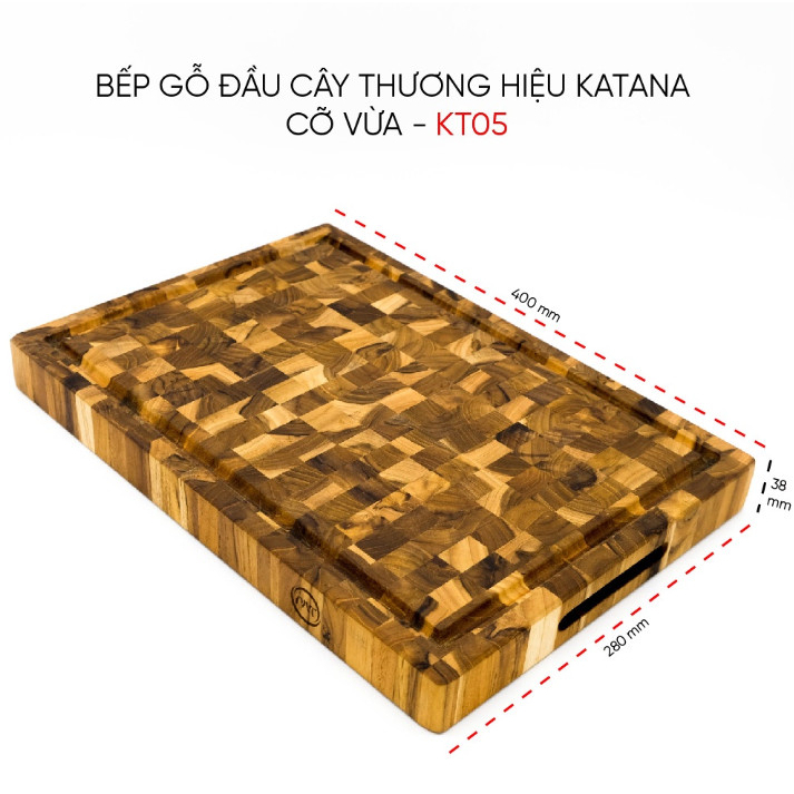 Thớt Gỗ Katana KT-00 KT-01 KT-04 KT-05 - Chặt, Băm, Thái Đa Năng -  Kích Thước Đa Dạng - Hàng Việt Nam Sản Xuất