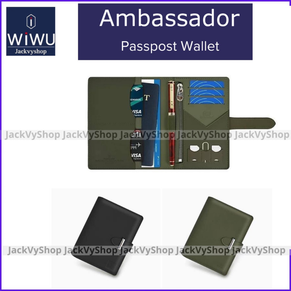 Wiwu Ambassador Passport Wallet - Ví da cao cấp đựng Hộ Chiếu, Passport, thẻ ... chia nhiều ngăn. Hàng Chính hãng