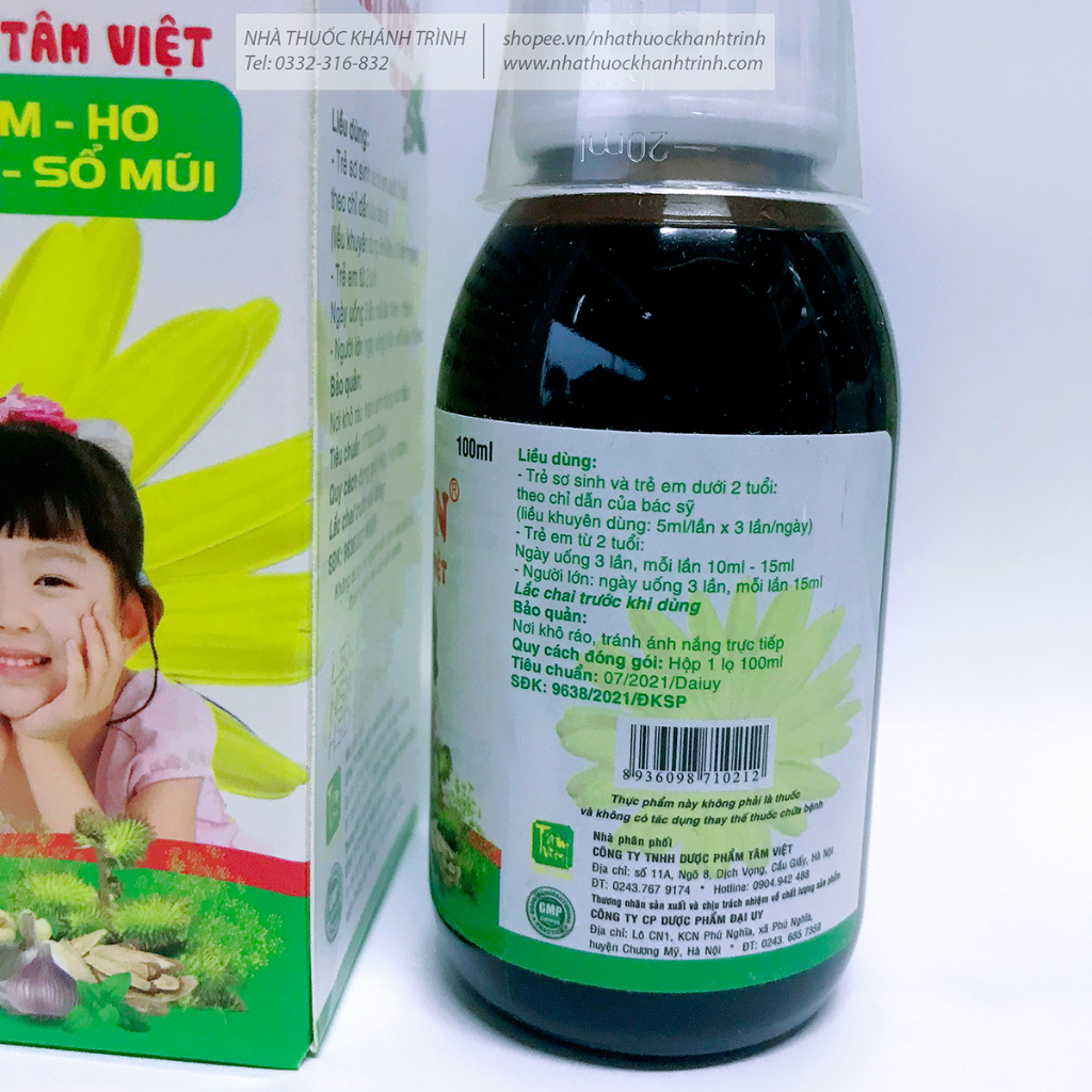 Siro ho cảm cúm Nhi đơn Tâm Việt , chai 100ml