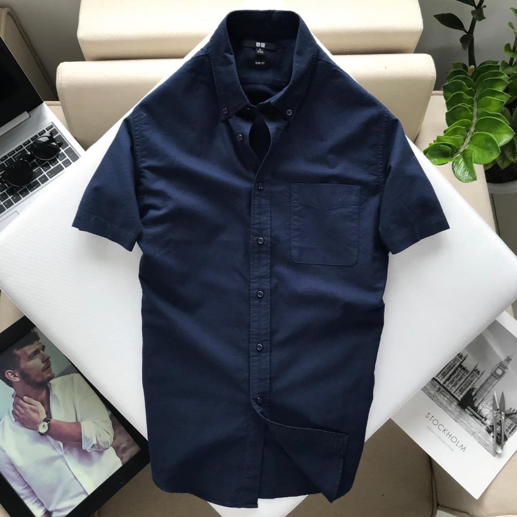 ÁO SƠ MI CỘC TAY OXFORD TRƠN UNIQILO - FORM DÁNG SLIMFIT CHUẨN CHÂU ÂU