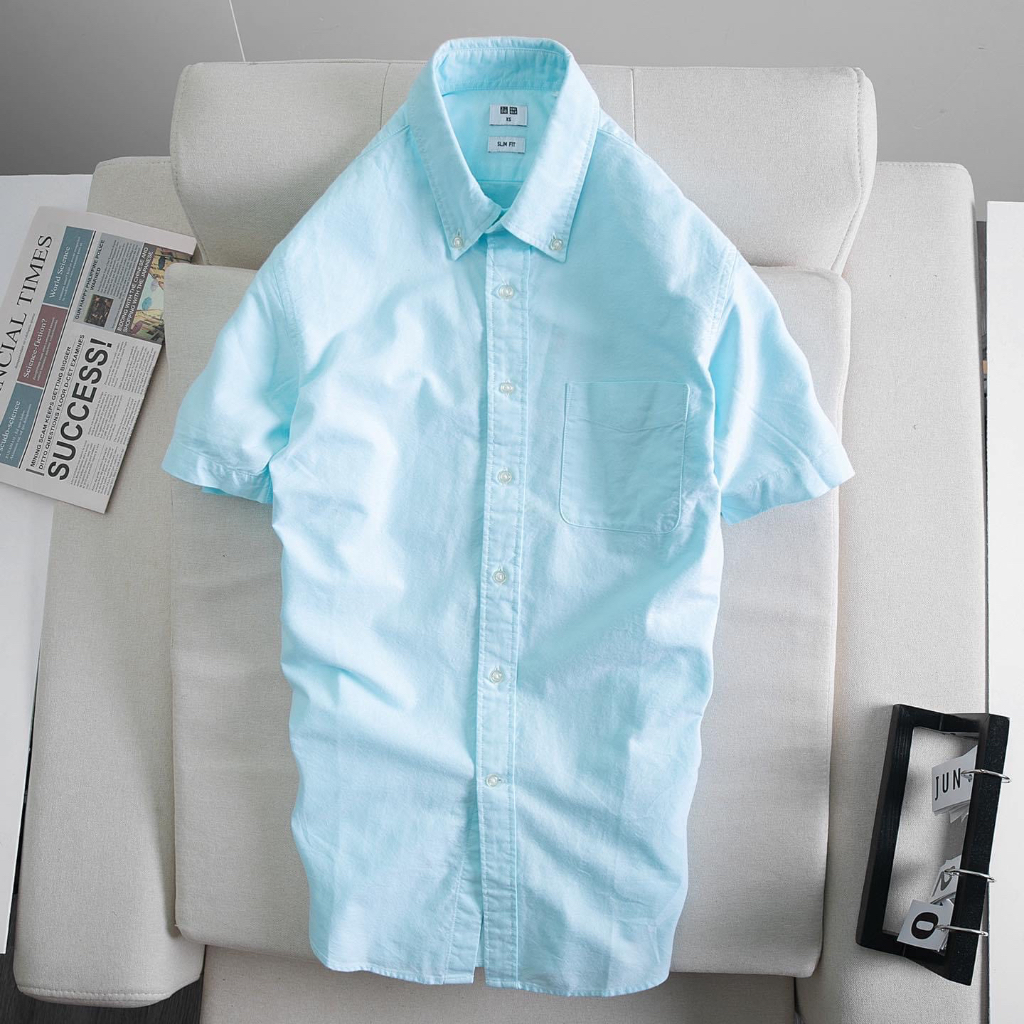 ÁO SƠ MI CỘC TAY OXFORD TRƠN UNIQILO - FORM DÁNG SLIMFIT CHUẨN CHÂU ÂU