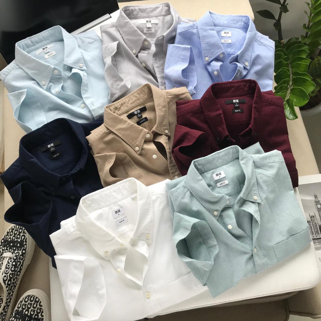ÁO SƠ MI CỘC TAY OXFORD TRƠN UNIQILO - FORM DÁNG SLIMFIT CHUẨN CHÂU ÂU