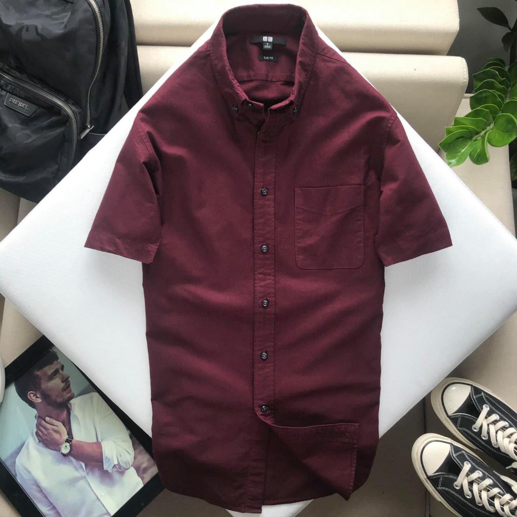 ÁO SƠ MI CỘC TAY OXFORD TRƠN UNIQILO - FORM DÁNG SLIMFIT CHUẨN CHÂU ÂU
