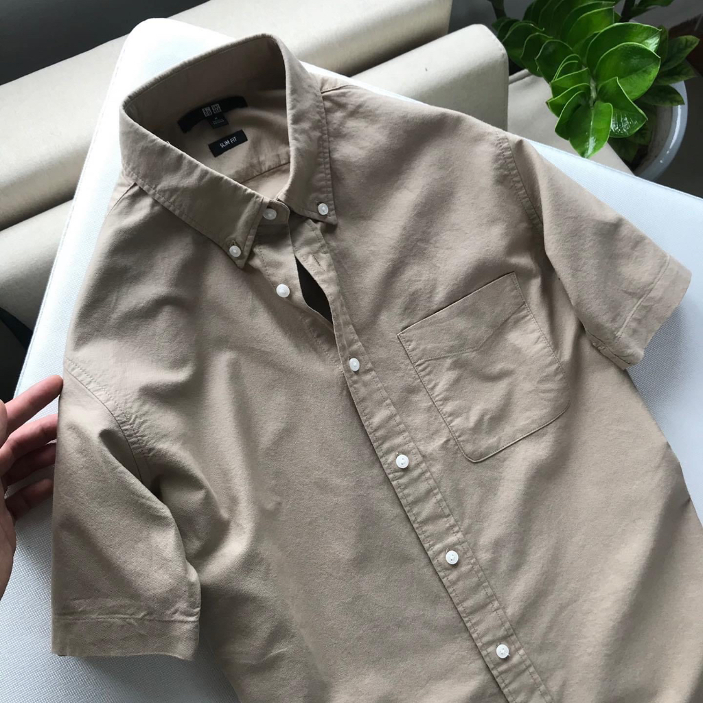 ÁO SƠ MI CỘC TAY OXFORD TRƠN UNIQILO - FORM DÁNG SLIMFIT CHUẨN CHÂU ÂU