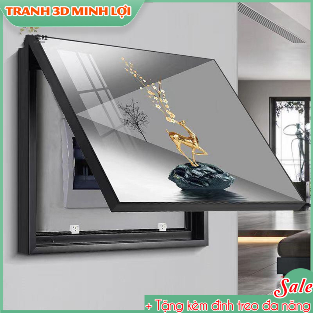 Tranh che ổ điện hươu tài lộc sử dụng khung bảng lề gấp mở, tiện lợi, thẩm mỹ dễ dàng sửa chữa TOĐ31