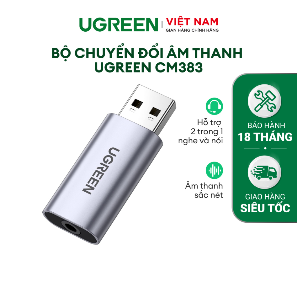 Bộ chuyển đổi âm thanh USB2.0 sang cổng 3.5mm hỗ trợ nghe và nói UGREEN CM383