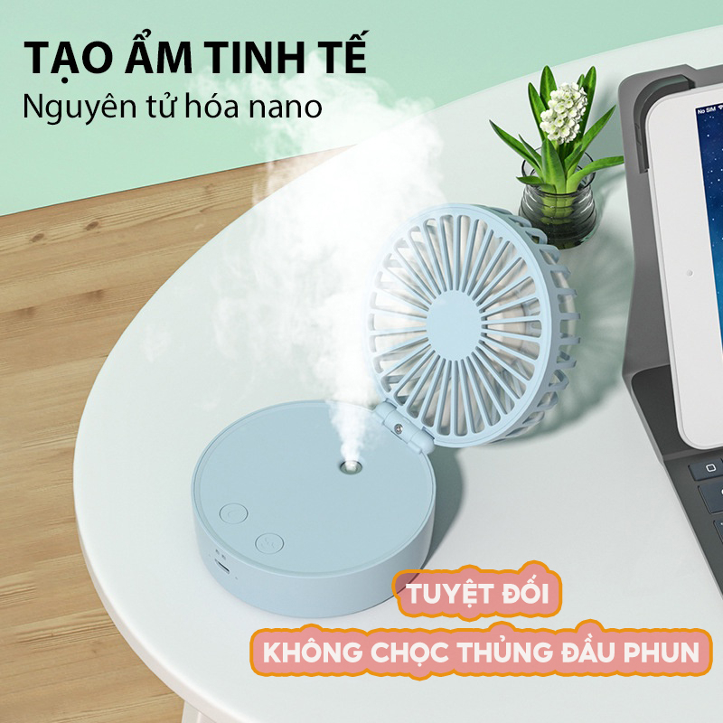 Quạt mini phun sương JIASHI tích điện kết hợp đèn ngủ nhiều màu dung lượng pin lớn 2000mAh - QMN03