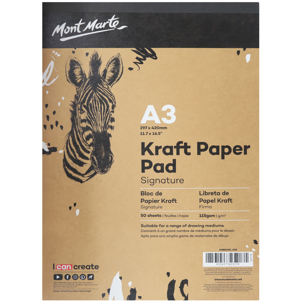 Sổ giấy Kraft Mont Marte 115 gsm 50 tờ vẽ sáp dầu, phấn tiên, phác thảo - Signature Kraft Paper Pad