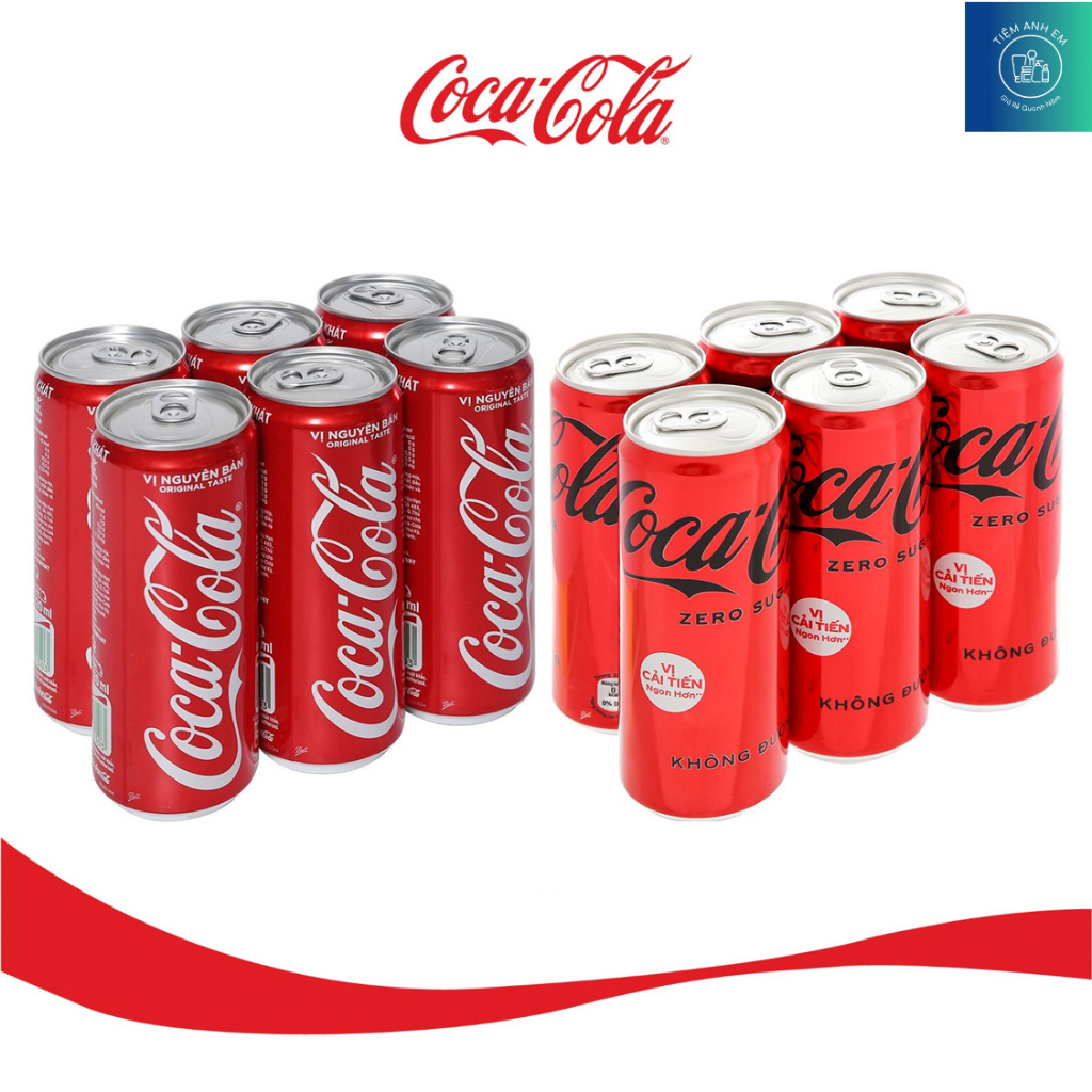 Lốc 6 lon nước ngọt Coca Cola 320ml Vị Nguyên Bản Có Đường Và Không Đường