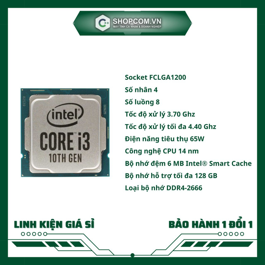 [BH 12 THÁNG 1 ĐỔI 1] Chip CPU Intel Core i3 10105F Bảo Hành 3 tháng linh kiện máy tính chính hãng Shopcom