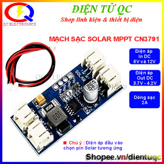 Mạch điều khiển sạc solar cn3791 mppt 3.7v 2a dùng tấm pin năng lượng mặt trời 6v và 12v