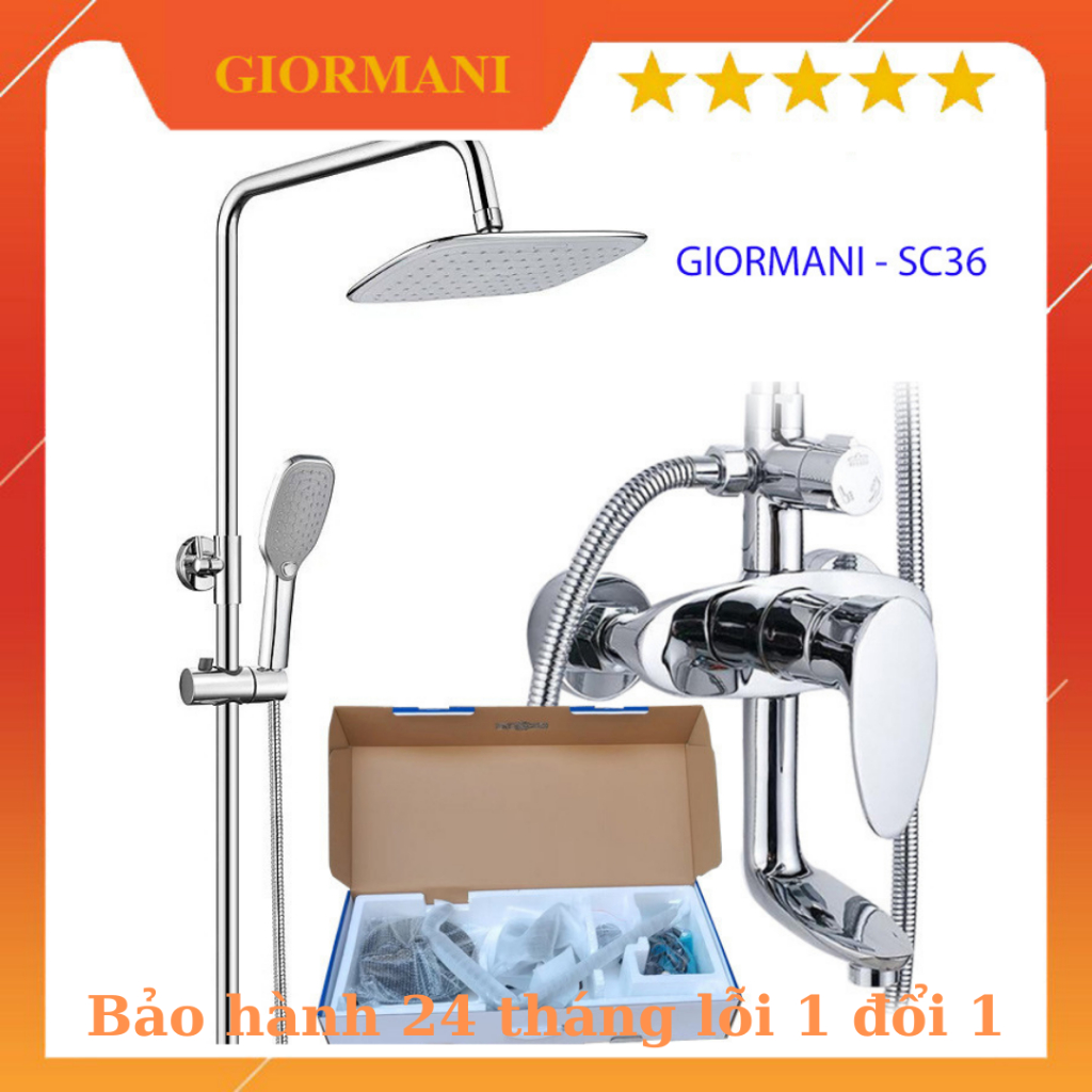 Bộ sen cây tắm nóng lạnh đồng mạ crom bóng 5 lớp cao cấp tay vuông SC36 - Hàng GIORMANI TAIWAN