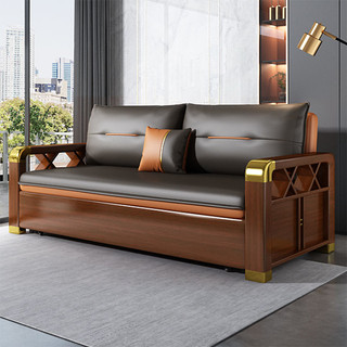 Sofa giường tân cổ điển, giường sofa tay gỗ chân mạ vàng gỗ tự nhiên