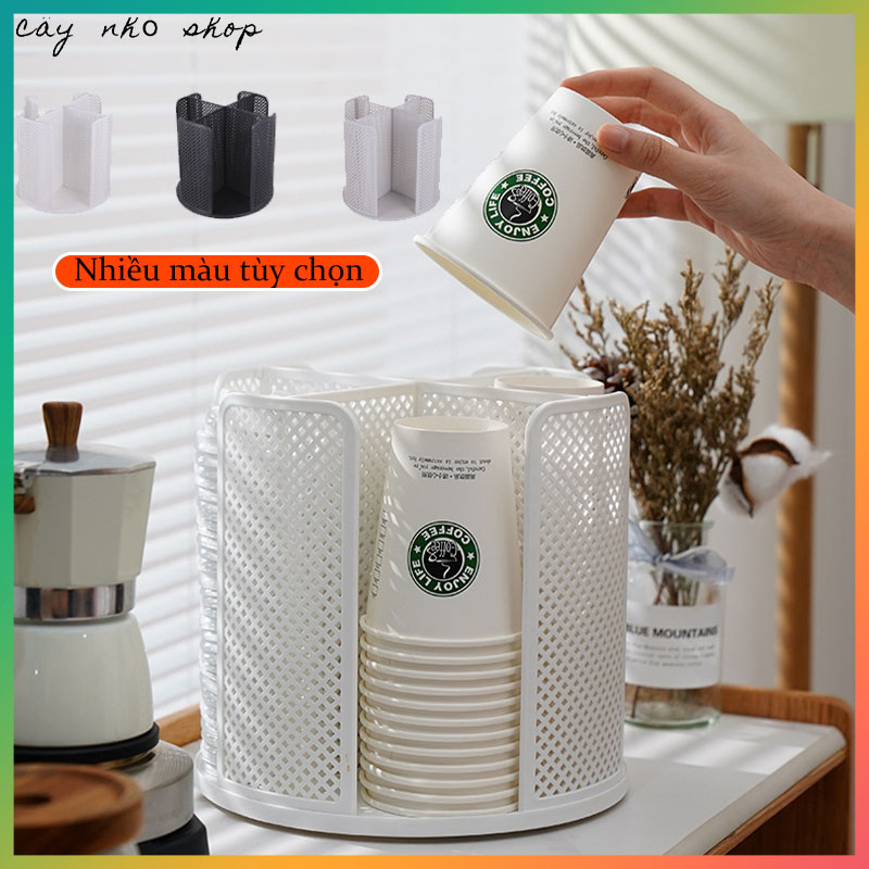 Kệ để cốc, ly nhựa, đựng trà sữa xoay tròn 360 độ đa năng nhựa ABS cao cấp