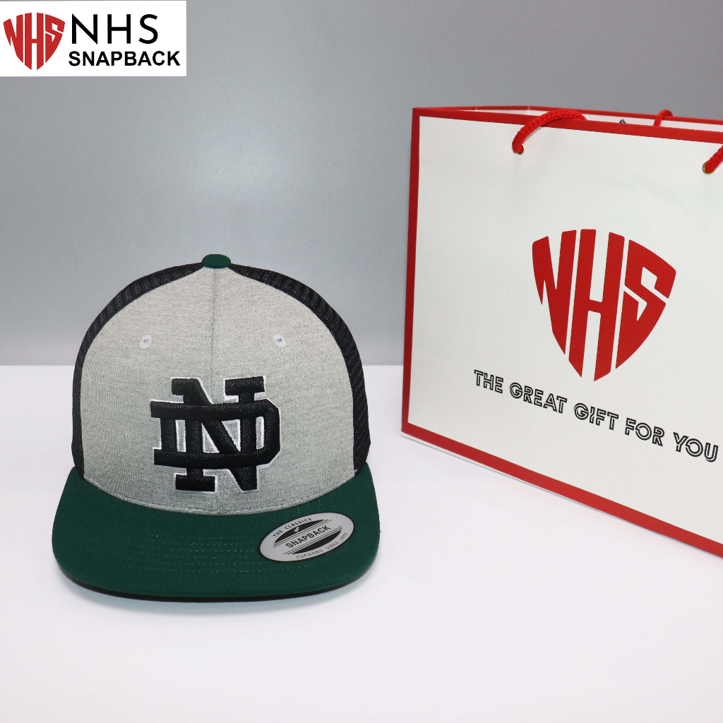 Nón NHS Snapback ND Lưới xám kết xanh lá ND001.