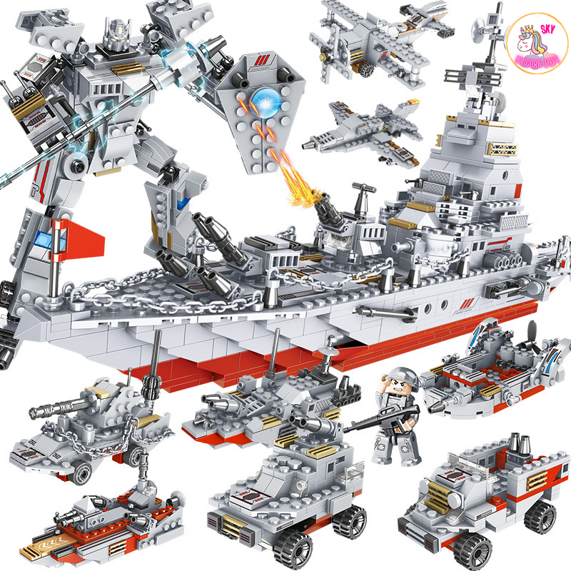 Đồ Chơi Lắp Ráp Kiểu LEGO Mô Hình Robot Tàu Chiến Hạm Hải Quân 1000 Chi Tiết Có Thể Lắp Ghép Nhiều Kiểu Khác Nhau