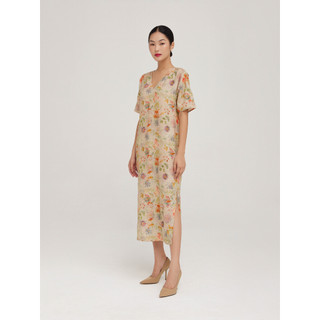 Đầm linen in hoa Mauve V dress