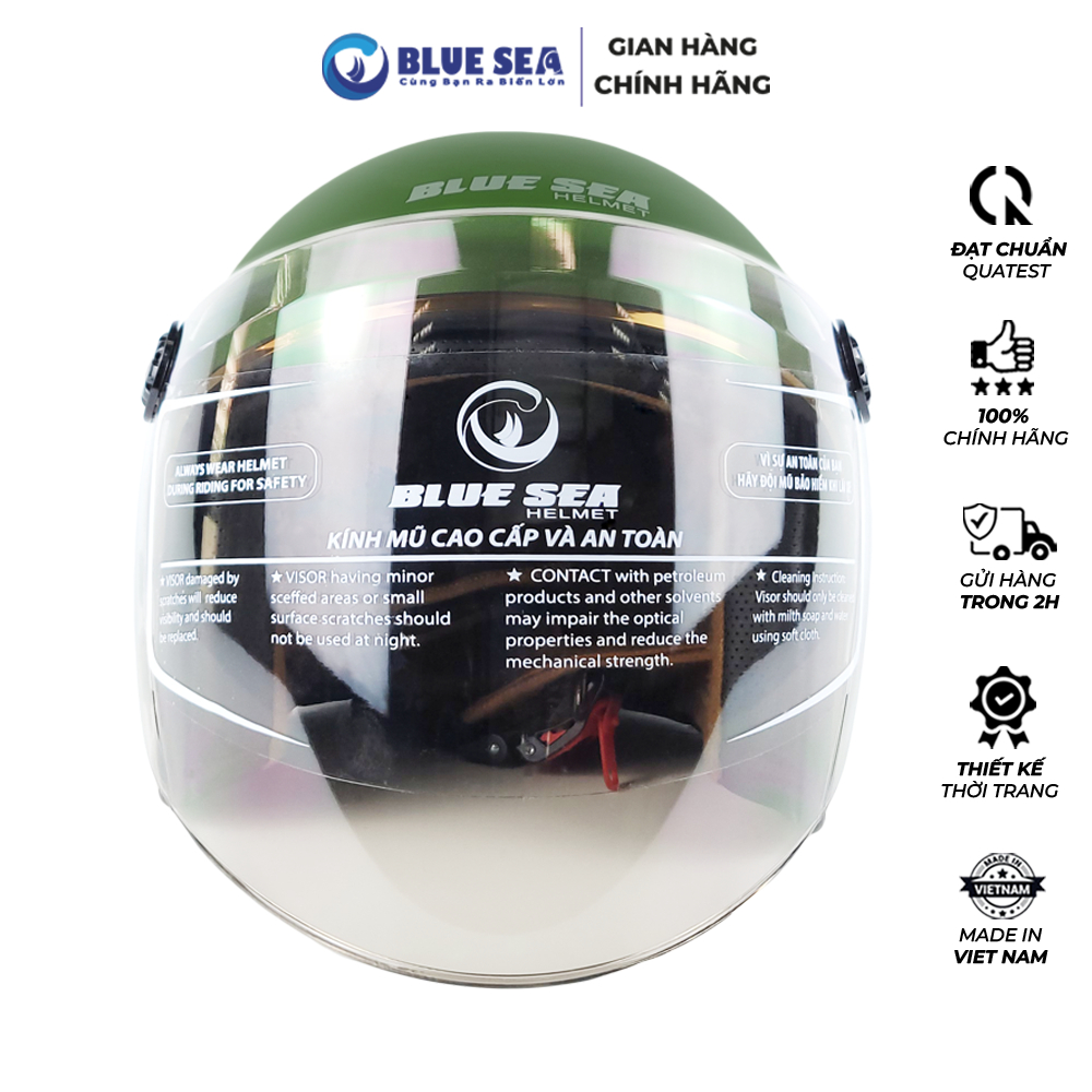 Mũ Bảo Hiểm 3/4 - Blue Sea A100K - Màu Xanh Rêu - Có Kính Chắn Gió Cao Cấp - Chính hãng