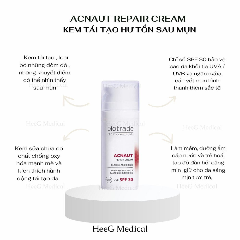 Kem tái tạo hư tổn sau mụn Biotrade acnaut repair cream