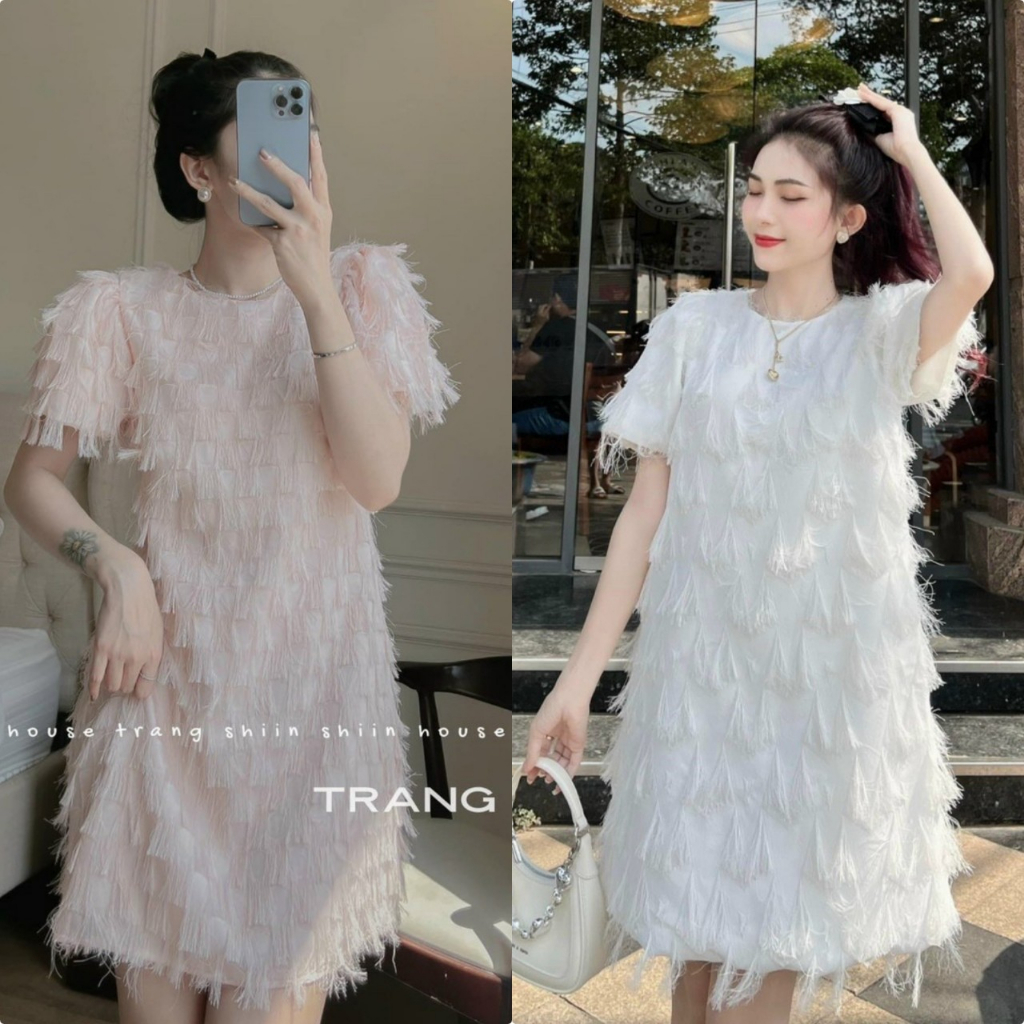 Đầm babydoll tay ngắn cổ tròn chất xô lông y mẫu cao cấp