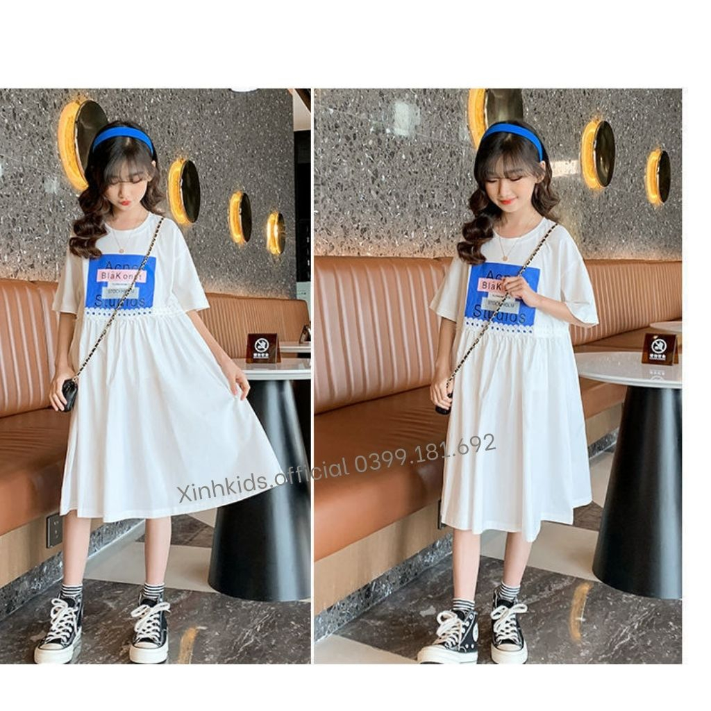 Váy cotton bé gái màu trắng mềm mịn có nơ sau lưng siêu xinh, váy trẻ em cao cấp phong cách Hàn Quốc 2023.