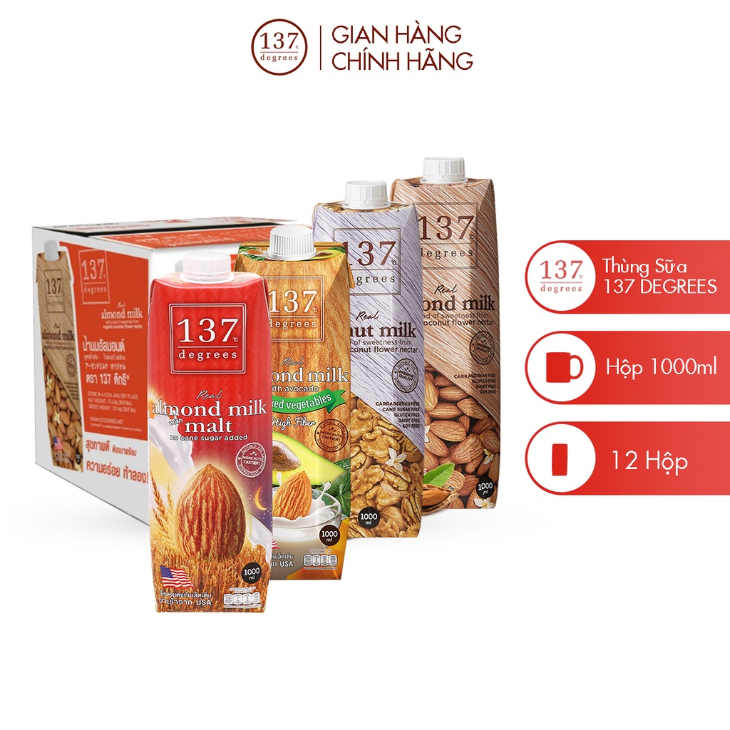 Thùng Sữa Hạt Nguyên Chất 137 Degrees 1000ml - Thùng 12 Hộp 1000ML