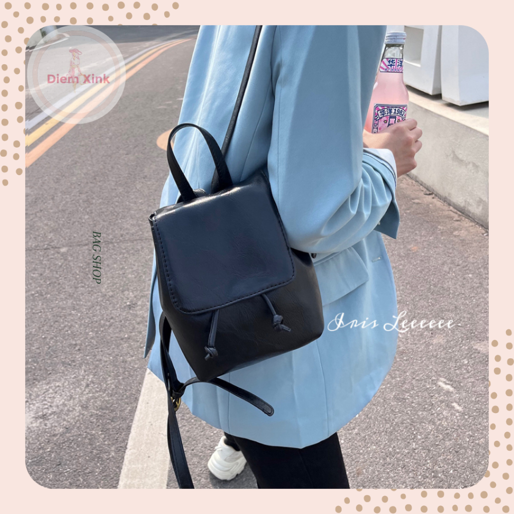 Balo Dây Rút Nữ Đẹp, Balo Mini Da Pu Trơn Đứng Phom Phong Cách Thời Trang Hàn Quốc Giá Rẻ Đi Học Đi Chơi CHụp Hình