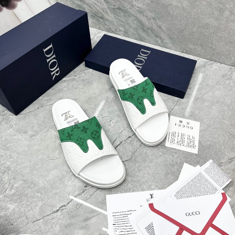 Dép nam, Dép lê LOUIS VT quai ngang. Quai da pha jean, đế cao su Size 38-43