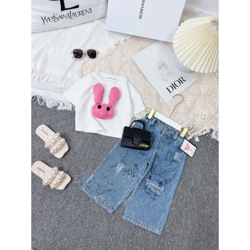 Bộ áo đính hình Tho nổi kèm quần xuông cá tính bé gái