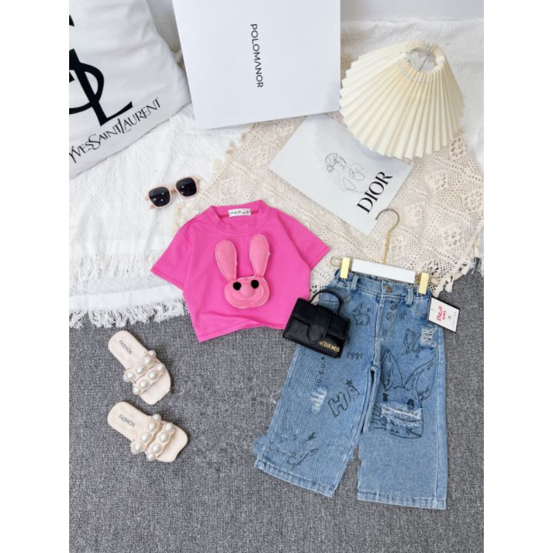 Bộ áo đính hình Tho nổi kèm quần xuông cá tính bé gái