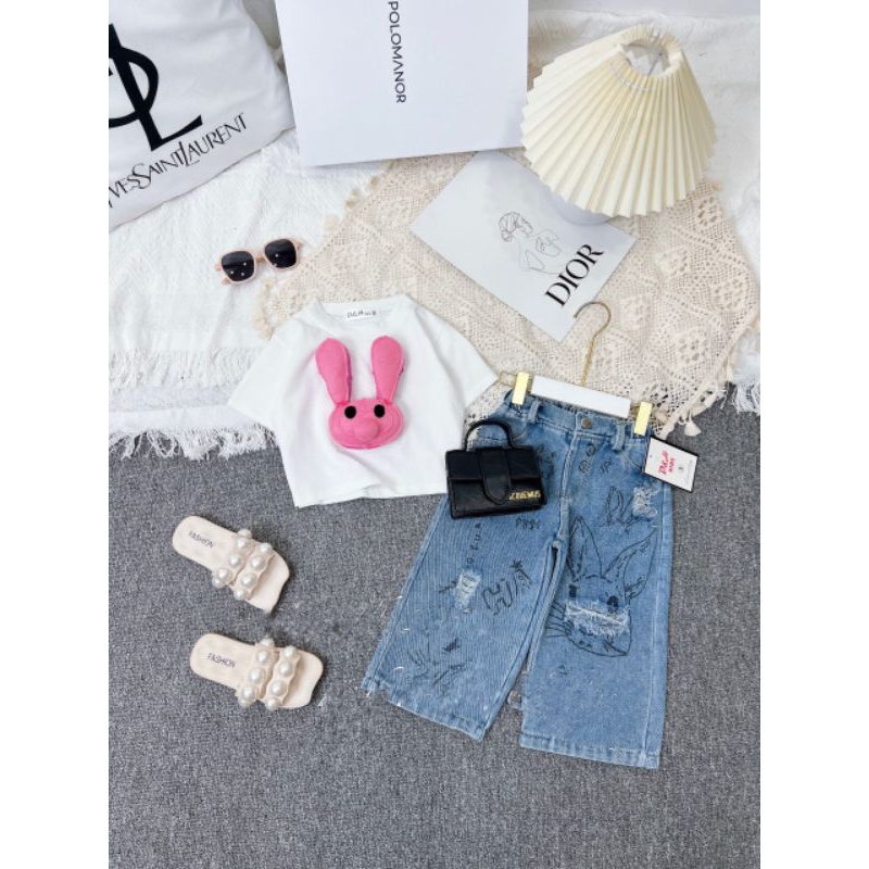 Bộ áo đính hình Tho nổi kèm quần xuông cá tính bé gái