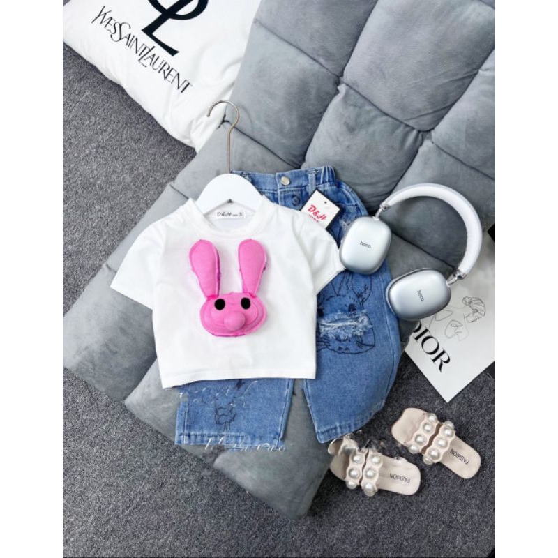 Bộ áo đính hình Tho nổi kèm quần xuông cá tính bé gái