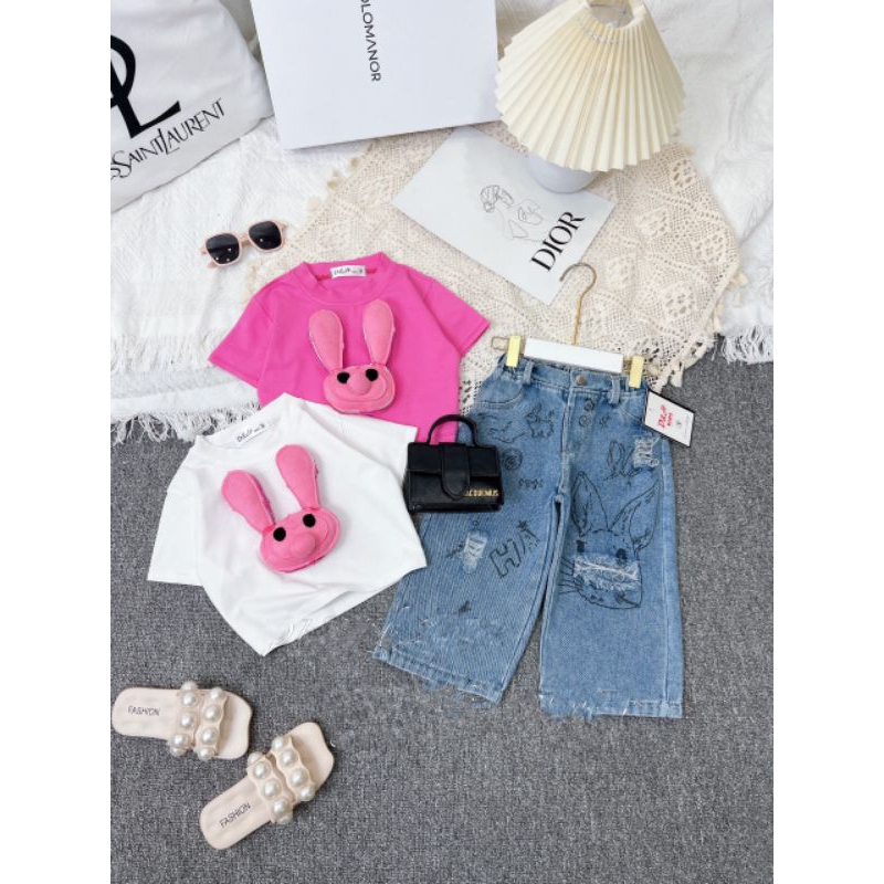 Bộ áo đính hình Tho nổi kèm quần xuông cá tính bé gái