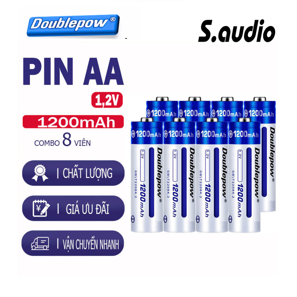 8 Pin Sạc AA 1200mAh Doublepow Dung lượng thực sạc lại 1000 lần ( sản phẩm Chính Hãng Đóng Hộp )