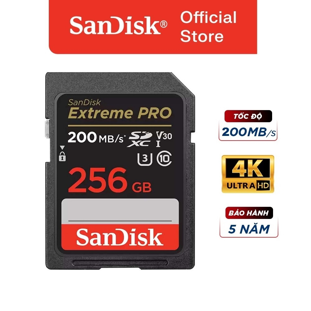 Thẻ nhớ máy ảnh SanDisk Extreme PRO SDXC 256GB UHS-I Speed Class 3 Upto 200MB/s