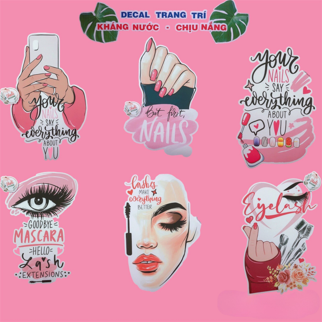 Decal Trang Trí TIỆM NAIL Các Loại ✨ Hình Dán Decor Tiệm Nối Mi, Spa, Salon - Sticker Kháng Nước, Chịu Nắng, Cắt Sẵn.
