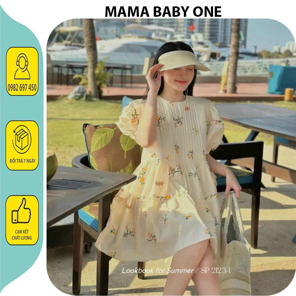 VÁY BẦU CÔNG SỞ ĐẸP-ĐẦM BẦU THIẾT KẾ BABAYDOLL HOA IN SẮC NÉT CỔ XẾP LY XINH XẮN VẢI THÔ MỀM MÁT