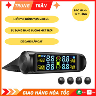 Bộ Cảm biến áp suất lốp ô tô TPMS, Gắn ngoài cao cấp pin sạc năng lượng mặt trời, Màn hình LCD, Độ bàn cao, BH 12 tháng