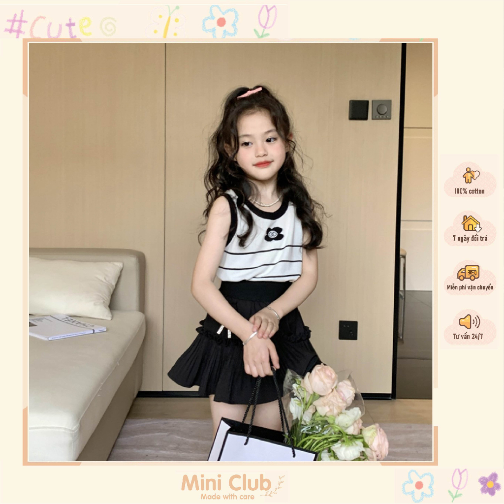 [Siêu Sale] Set áo ba lỗ hoa trà chân váy có quần trong 100% cotton