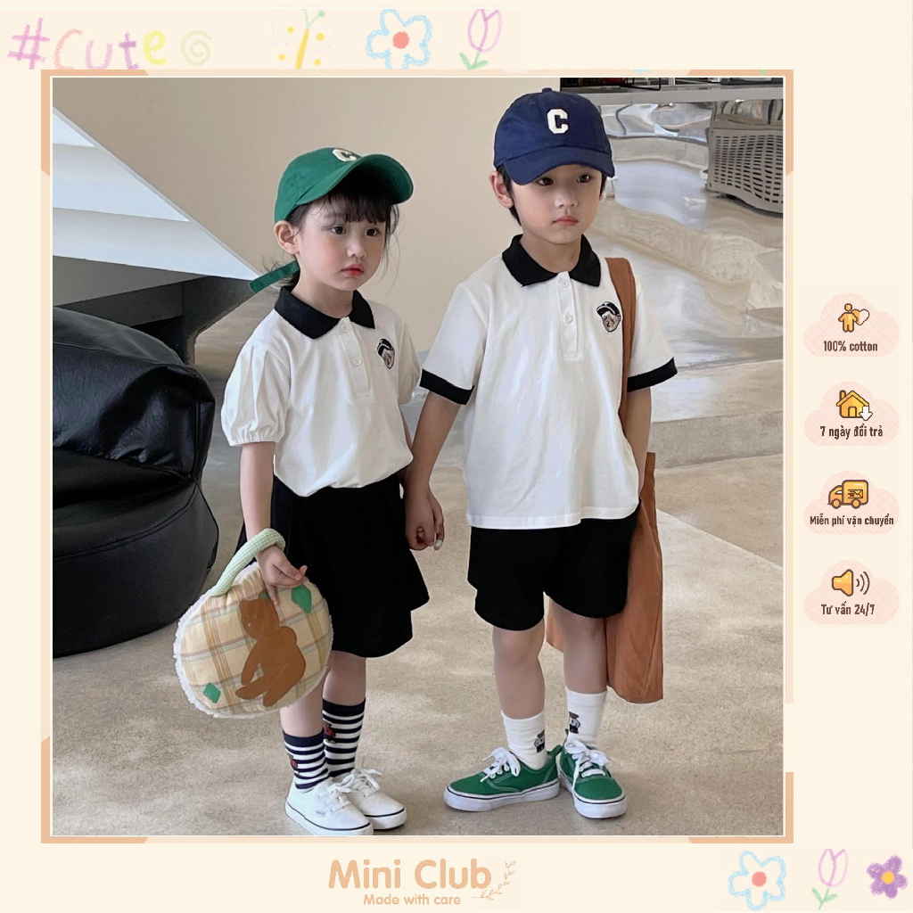 Set polo bé trai bé gái gấu Tweenie 100% cotton