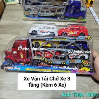 Đồ chơi xe tải chở xe 3 tầng kèm 6 ô tô con có đà trớn cho bé