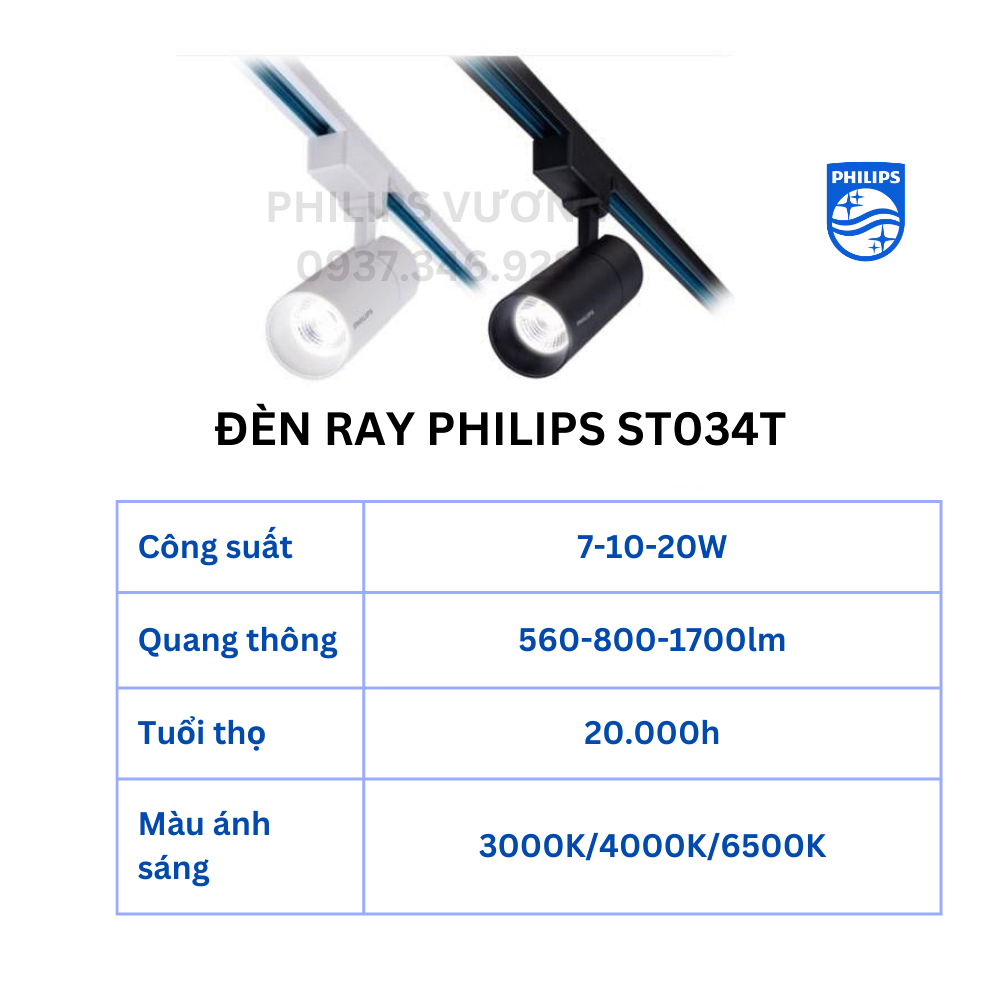 Đèn ray Philips ST034T gắn thanh ray 3T