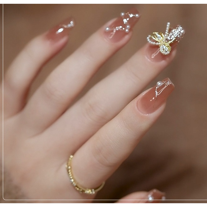 Móng tay giả đính đá, đính nơ, đính hoa, Móng tay giả dáng dài, Nail xinh, Nail box, shyn house nail