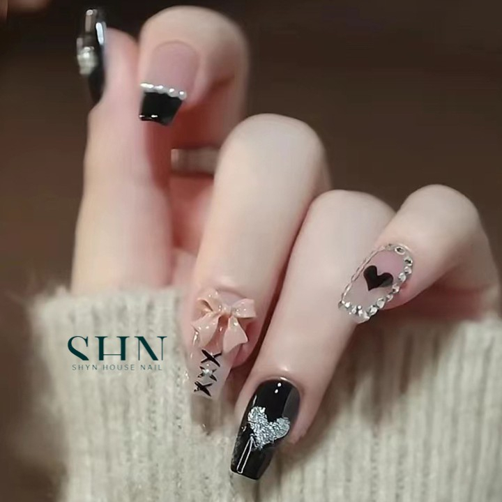 Móng tay giả đính đá, đính nơ, đính hoa, Móng tay giả dáng dài, Nail xinh, Nail box, shyn house nail