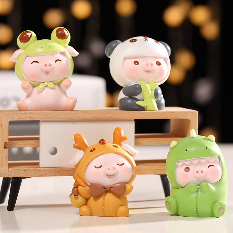 Mô hình heo cosplay thú dễ thương tiểu cảnh, bày bàn làm việc, bàn học, tủ sách, taplo ô tô