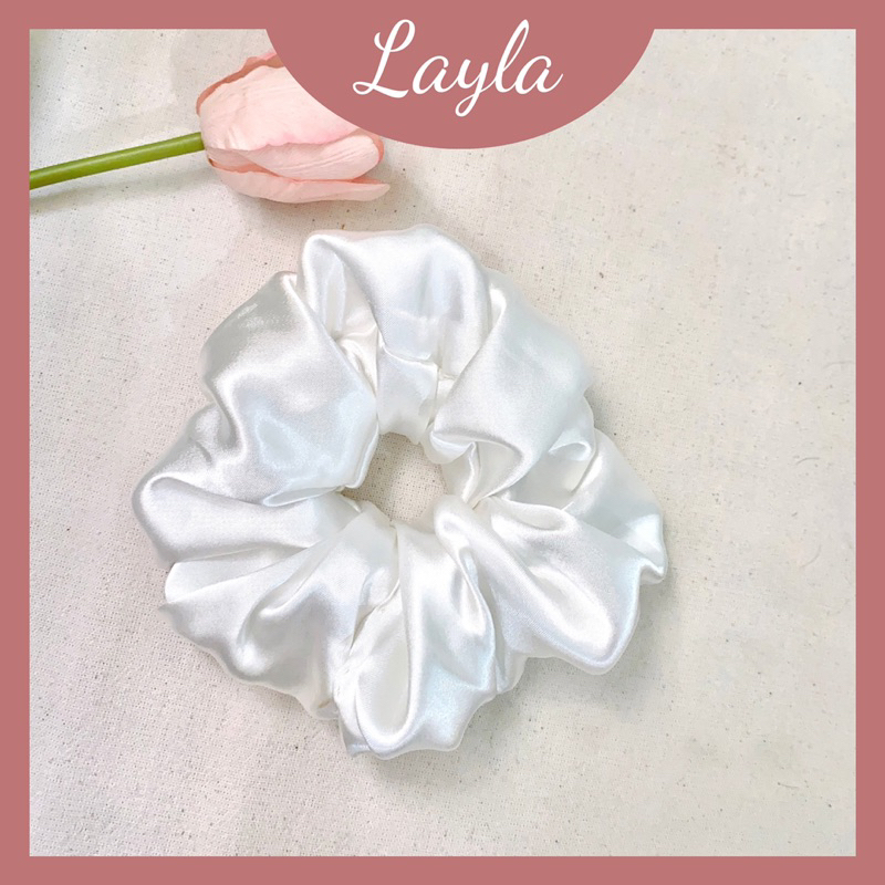 Crunchies cột tóc tự tay nhà làm Chất liệu satin bảng to dễ thương tiểu thư