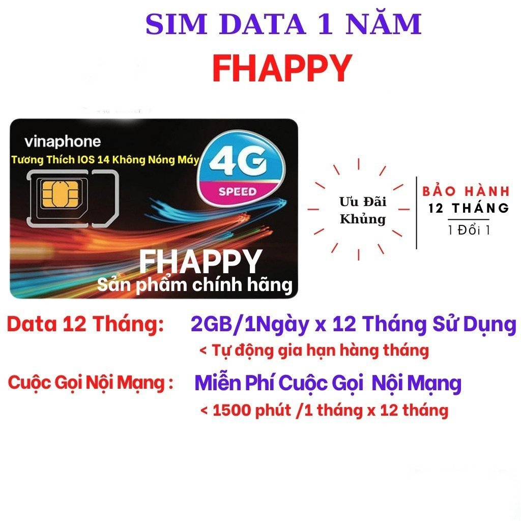 SIM 4G VINAPHONE TẶNG 2GB/NGÀY + FREE 1000 PHÚT NỘI MẠNG SIM FHAPPY TỐC ĐỘ CAO