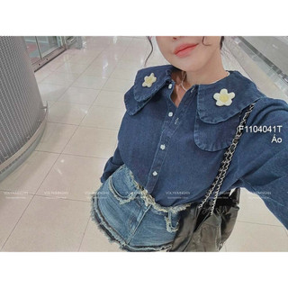 Áo sơ mi jean ty dài cổ bèo