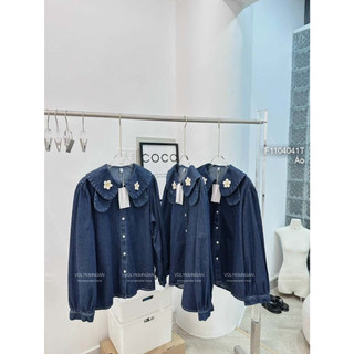 Áo sơ mi jean ty dài cổ bèo
